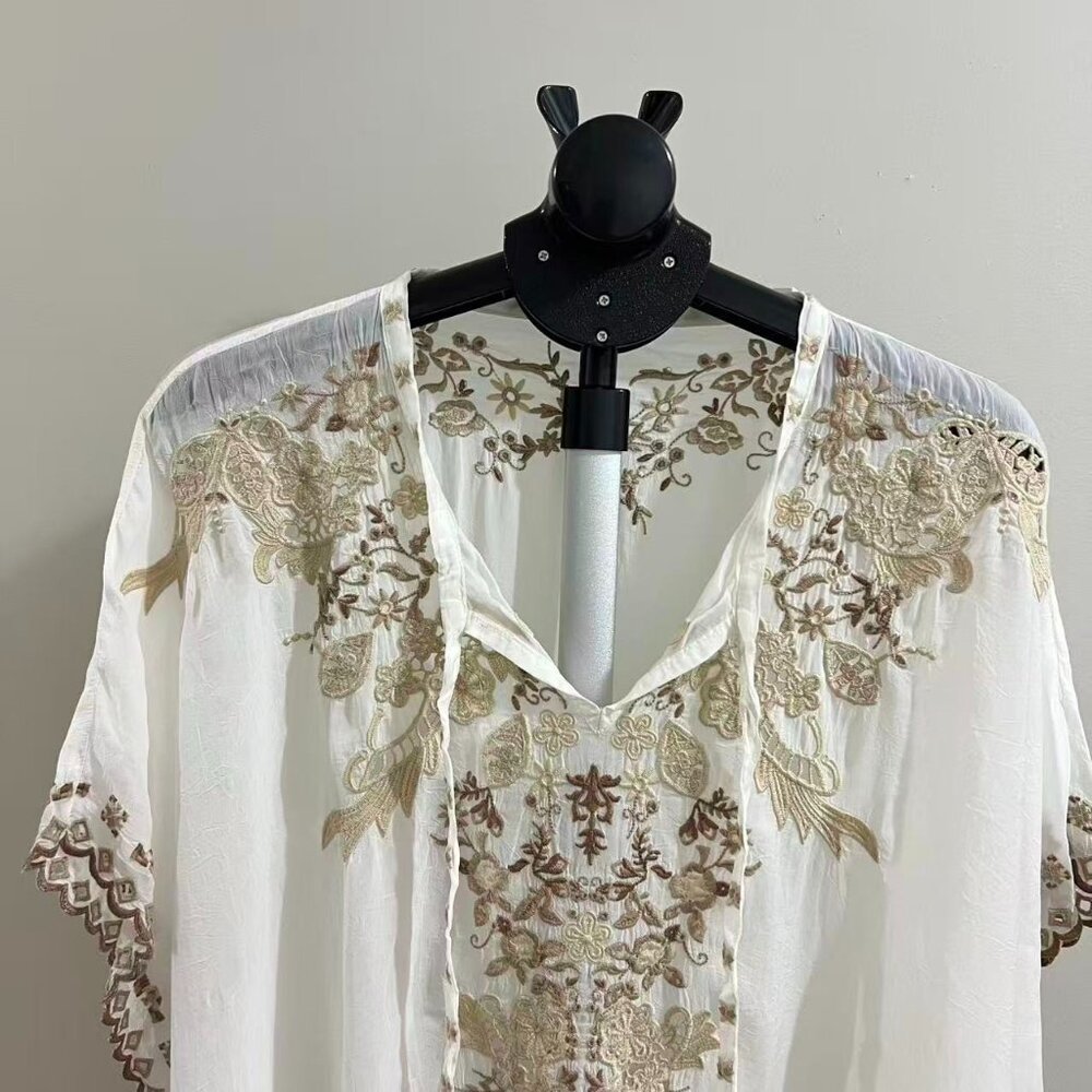 NWOT Johnny Was Embroidered Floral Kaftan Shirt Blouse Oversized Sz M - Picture 5 of 16